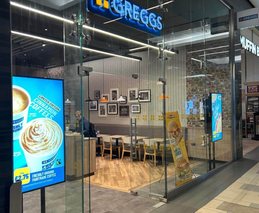 Greggs bakery shop front in a mall
